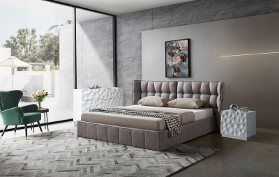 Кровать HUSK 8705 темно-бежевая с ящиком для белья. Фото