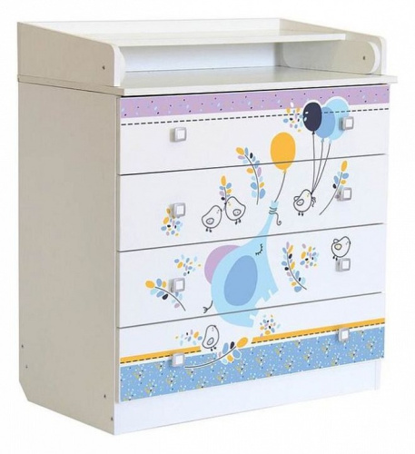 Комод пеленальный Polini kids Simple 1580 Слоник на шаре, белый. Фото №1