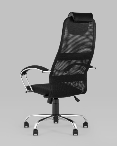Кресло компьютерное Сеймур сетка черный крестовина хром. Фото №7