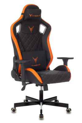Кресло игровое Knight OUTRIDER черный/оранжевый ромбик эко.кожа с подголов. крестовина металл. Фото