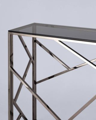 Консоль АРТ ДЕКО 115*30 стекло smoke сталь тёмный хром. Фото