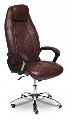 Компьютерное кресло BOSS (хром) кож/зам, коричневый/коричневый перфорированный, 2 TONE/2 TONE /06. Фото №1