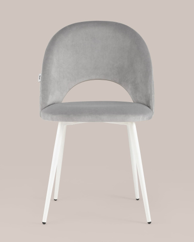 Стул Меган велюр с ромбами светло-серый белые ножки. Фото №5