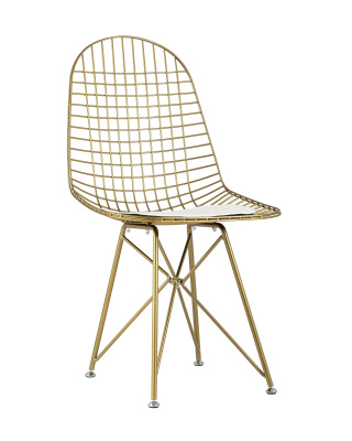 Стул обеденный Eiffel золотой с белой подушкой. Фото №2