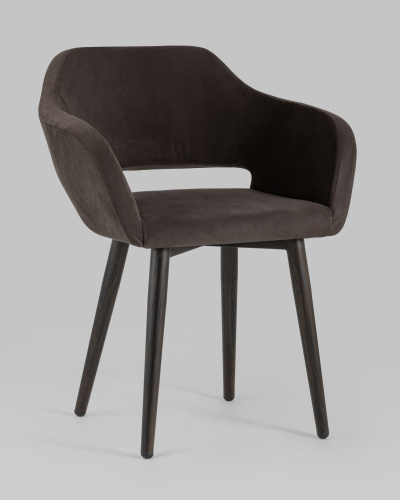 Стул с подлокотниками Саймон велюр темно-коричневый. Фото №3