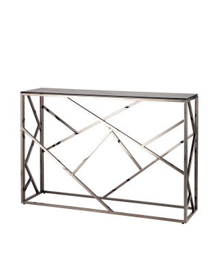 Консоль АРТ ДЕКО 115*30 стекло smoke сталь тёмный хром. Фото