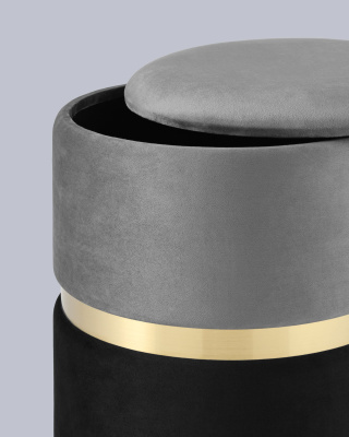 Пуф Кэрри с ящиком велюр серо-черный. Фото