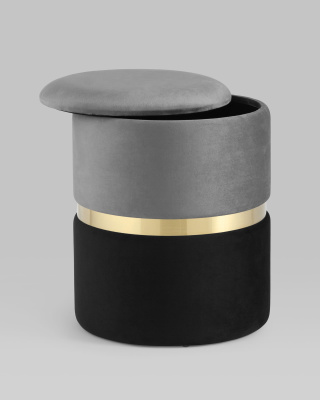 Пуф Кэрри с ящиком велюр серо-черный. Фото