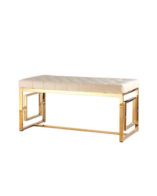 Банкетка-скамейка БРУКЛИН велюр бежевый сталь золото. Фото №2
